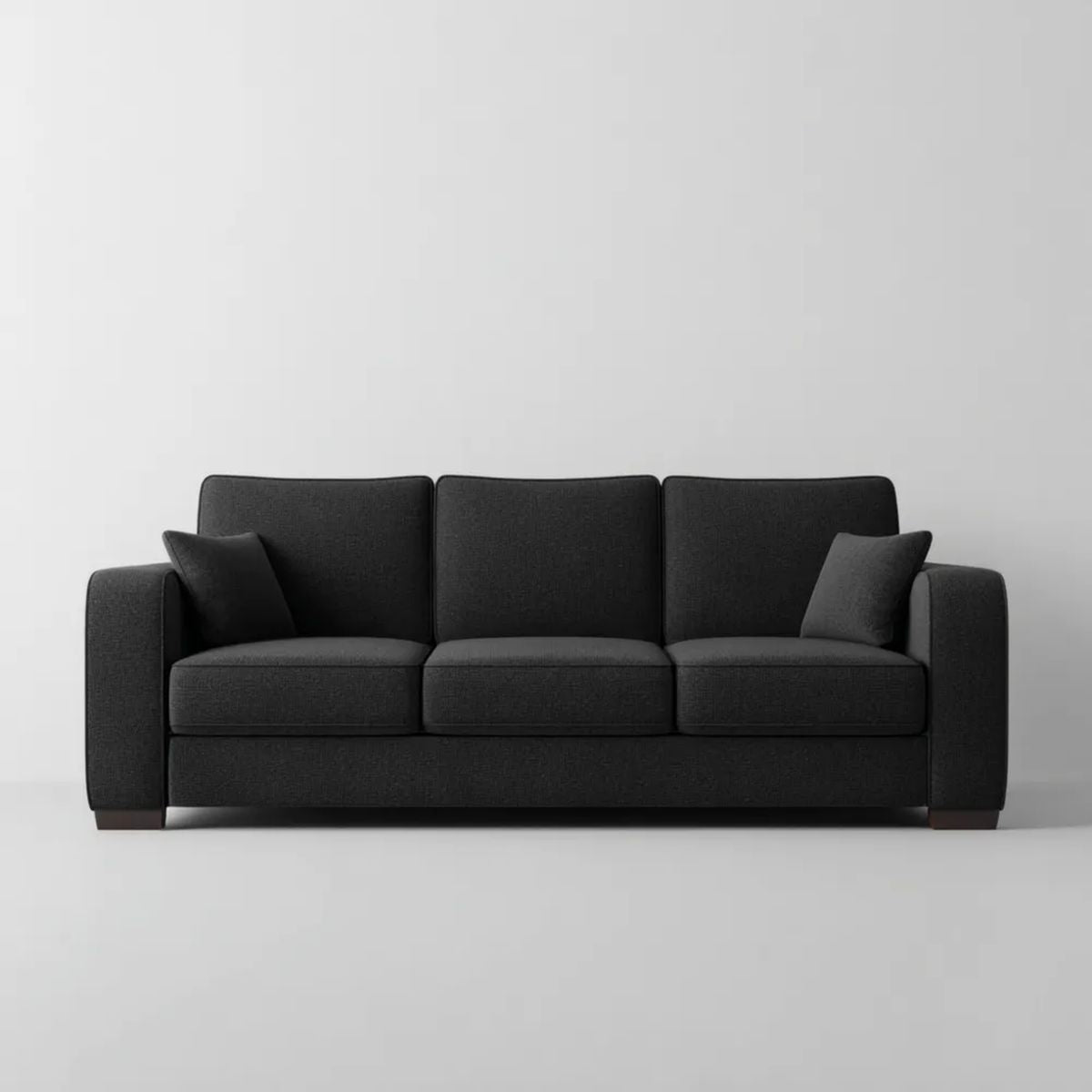Czarna sofa trzyosobowa z tapicerką tkaninową, 210 × 90 × 85 cm