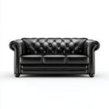 Trzyosobowa sofa Chesterfield ze skóry syntetycznej PU, czarna, 210 x 90 x 75 cm