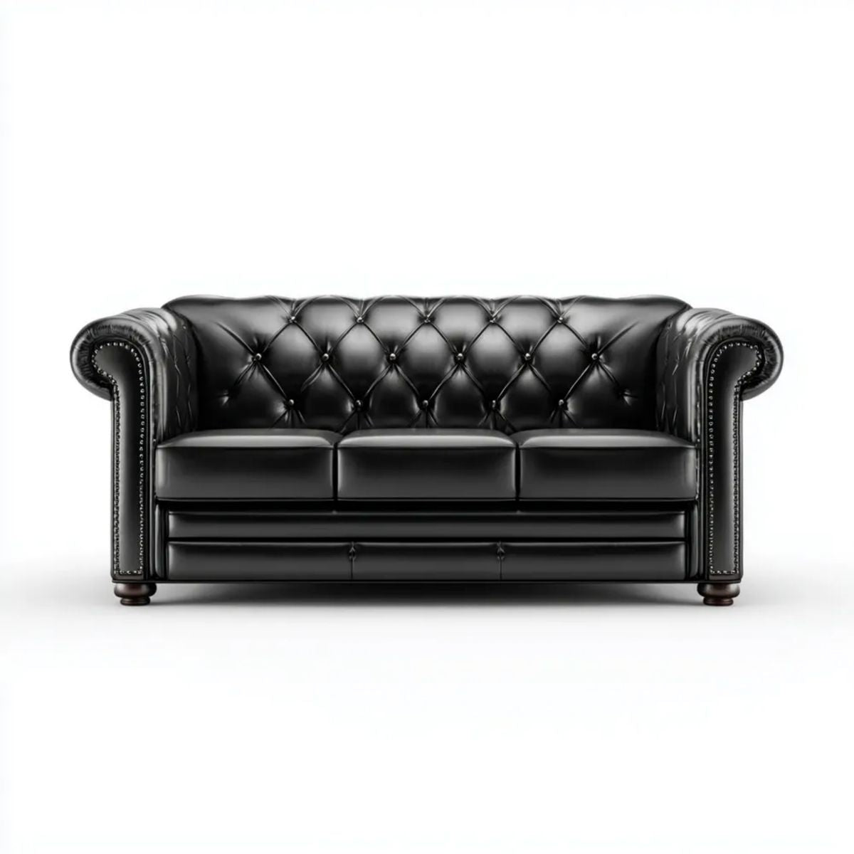 Trzyosobowa sofa Chesterfield ze skóry syntetycznej PU, czarna, 210 x 90 x 75 cm