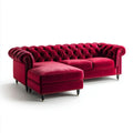 Aksamitna sofa narożna Chesterfield z lewostronnym szezlongiem, bordowa, 280 x 170 x 78 cm