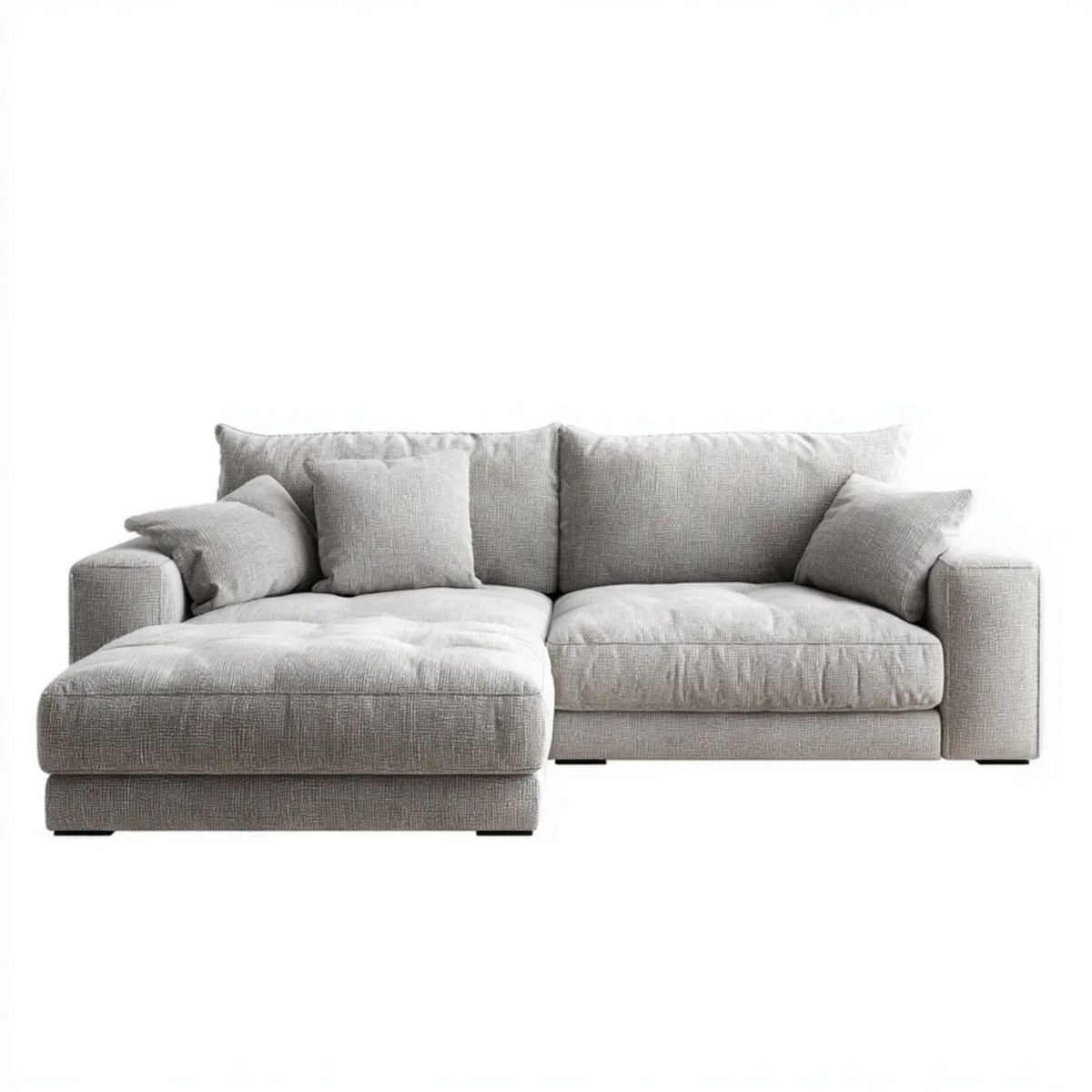 Jasnoszara sofa narożna w kształcie L z lewostronnym szezlongiem, tapicerowana poliestrem, 260 × 160 × 85 cm