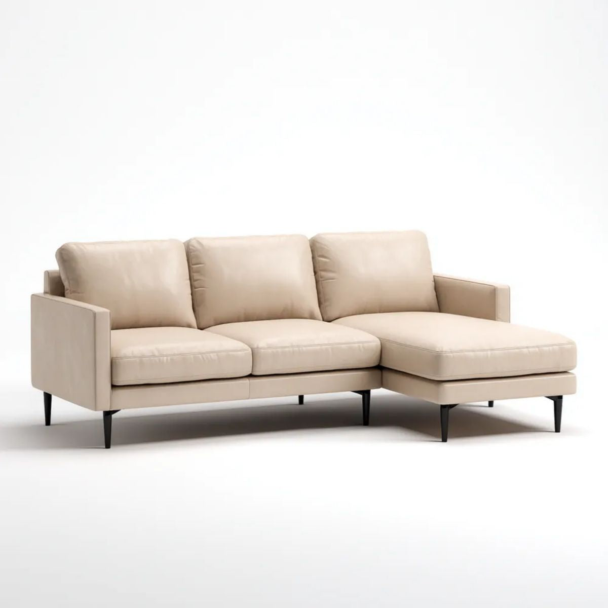 Prawostronna sofa narożna z szezlongiem ze skóry PU, beżowa, 250 x 155 x 85 cm