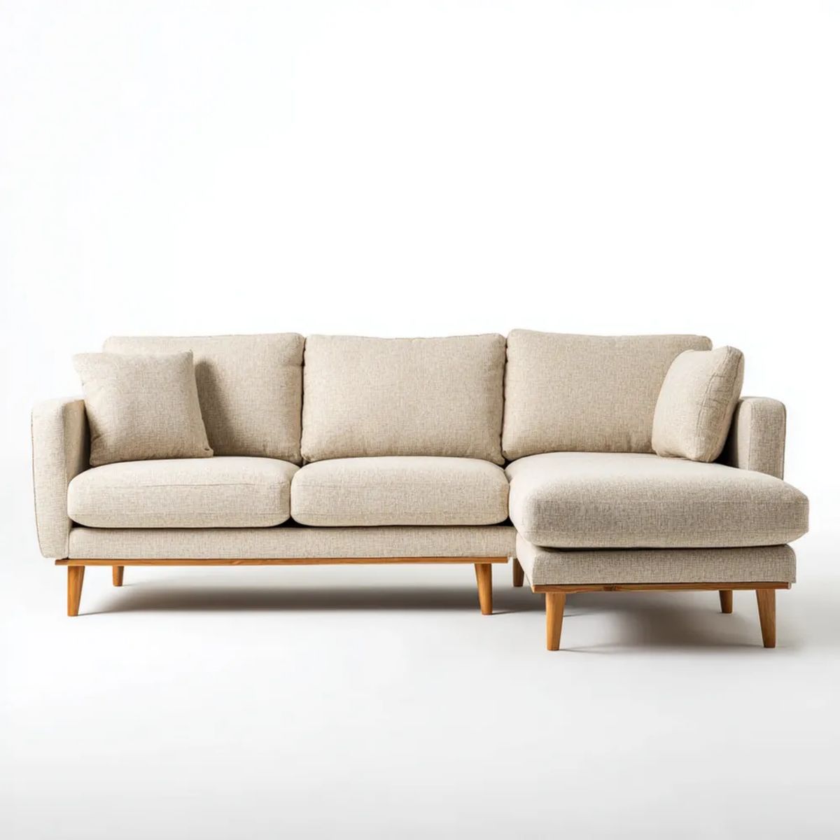 Beżowa sofa narożna z prawym szezlongiem i tapicerką poliestrową 260 × 160 × 85 cm