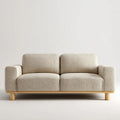 Beżowa sofa dwuosobowa z tapicerką poliestrową i drewnianą podstawą, 170 × 85 × 82 cm