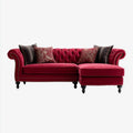 Burgundowa sofa narożna 3-osobowa Chesterfield z weluru, prawostronna, 260 × 160 × 88 cm