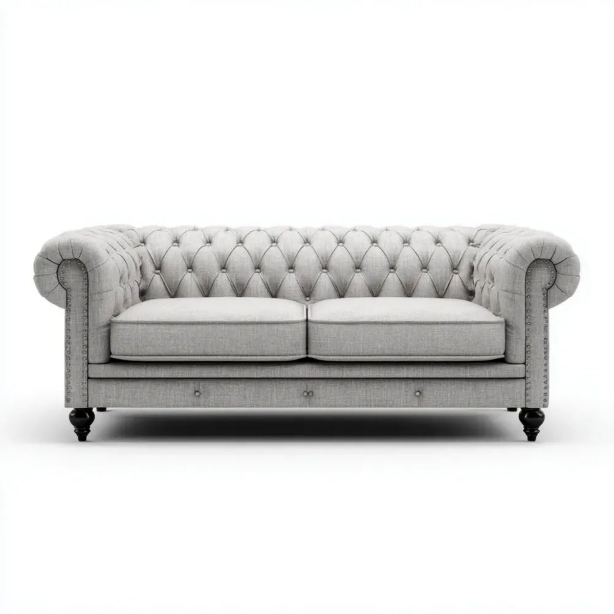 Dwuosobowa sofa Chesterfield z tkaniny jasnoszara 180 x 90 x 75 cm