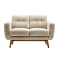 Dwuosobowa sofa beżowa z tapicerką poliestrową i drewnianymi nogami, 135 x 80 x 85 cm