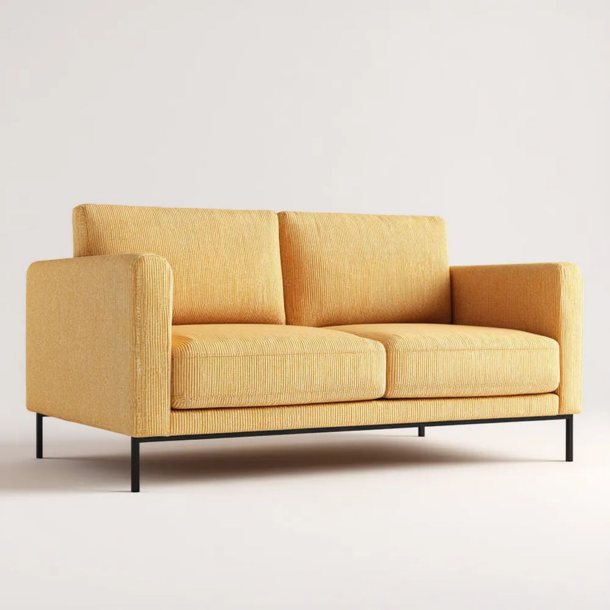 Dwuosobowa sofa żółta z poliestrową tapicerką sztruksową, 160 × 85 × 82 cm