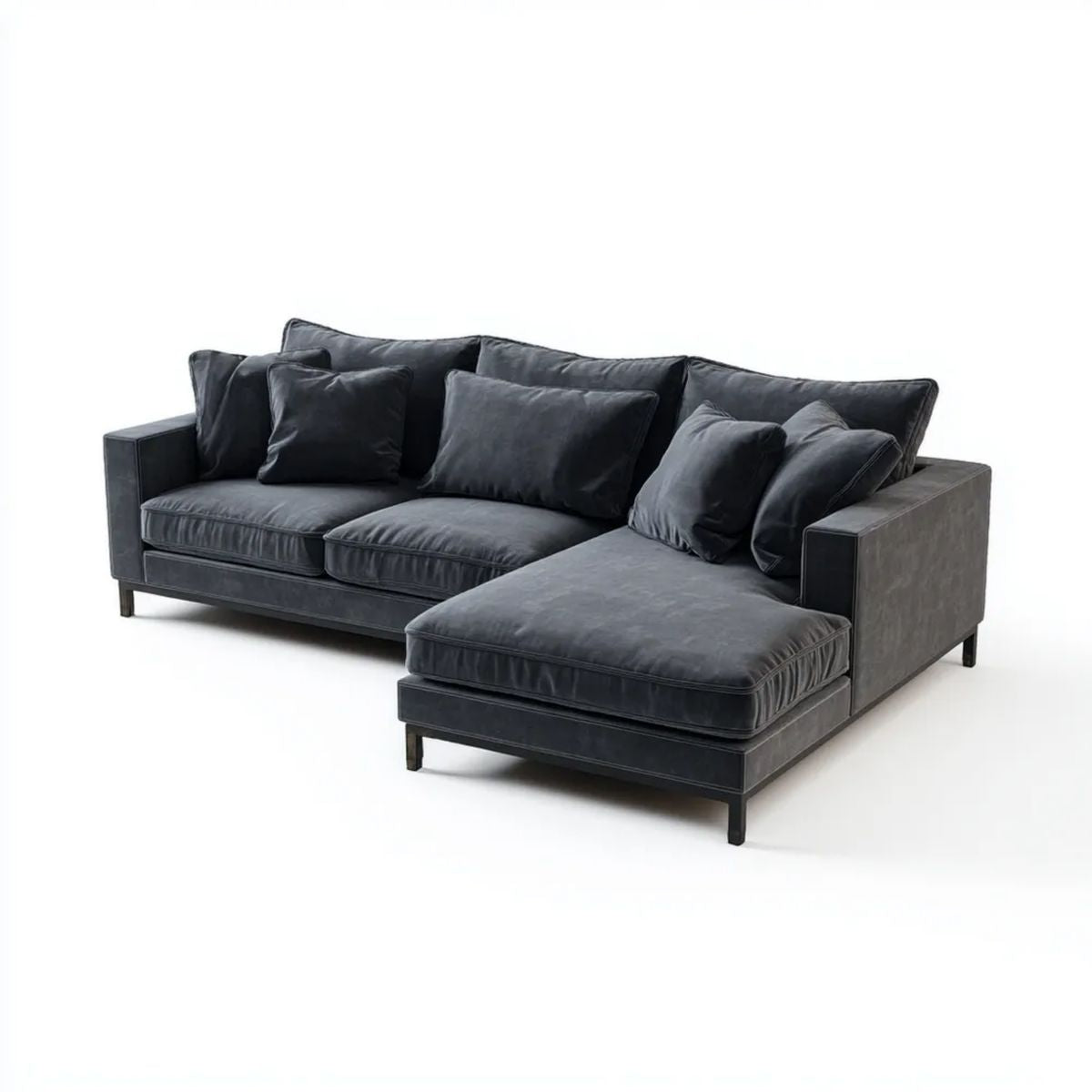 Grafitowa sofa narożna w kształcie L z prawym szezlongiem, aksamit poliestrowy, 260 x 170 x 85 cm