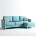 Turkusowa sofa narożna z prawym szezlongiem, tapicerka poliestrowa, 230 x 150 x 85 cm
