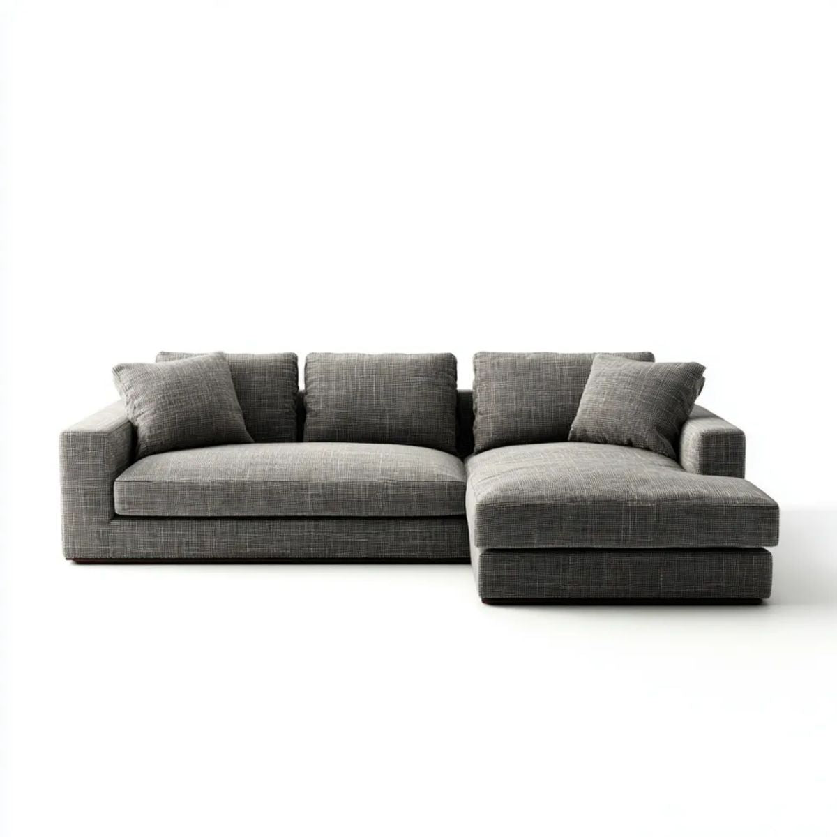 Prawostronna sofa narożna w kształcie L z tkaniny poliestrowej, szara, 280 × 165 × 85 cm