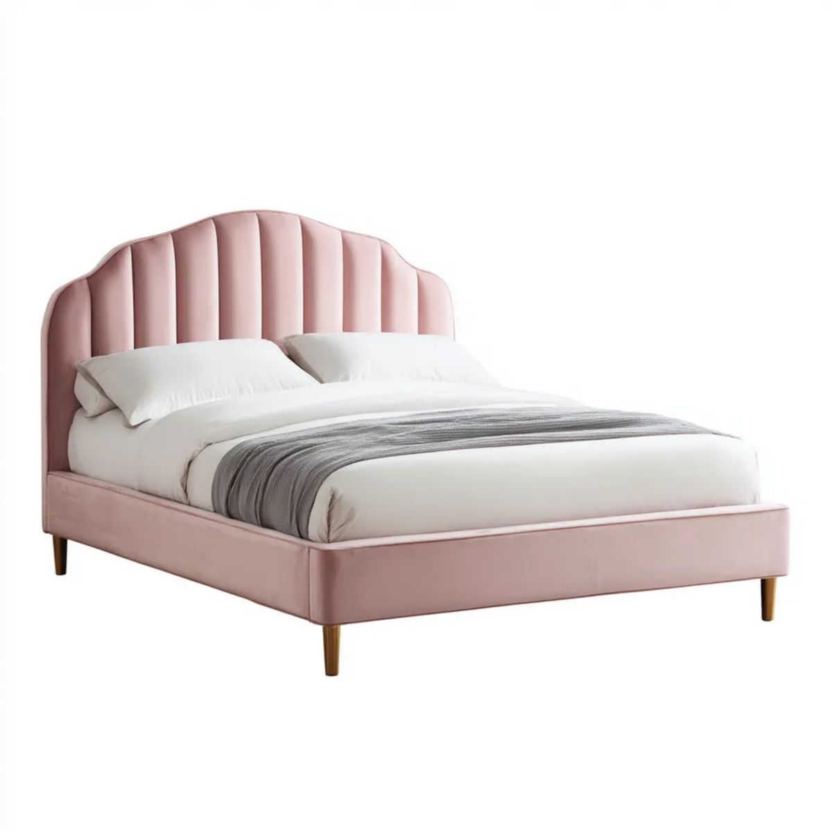 Łóżko podwójne tapicerowane z weluru różowe 160 x 200 cm z falistym zagłówkiem