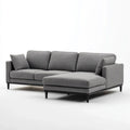 Szara sofa narożna z prawostronnym szezlongiem, tapicerką poliestrową i czarnymi nogami, 260 × 160 × 85 cm